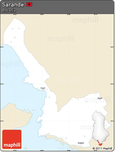 Classic Style Simple Map of Sarandë, single color outside