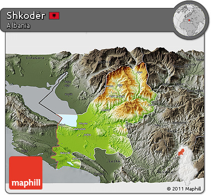 Physical 3D Map of Shkodër, darken, semi-desaturated