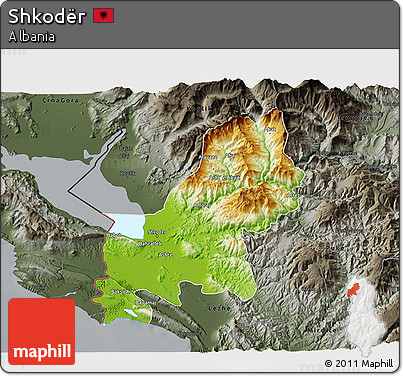 Physical 3D Map of Shkodër, darken, semi-desaturated