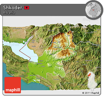 Physical 3D Map of Shkodër, satellite outside