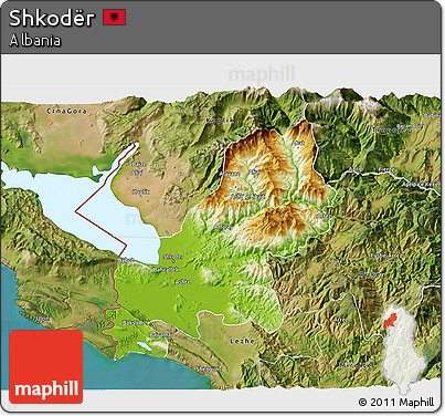 Physical 3D Map of Shkodër, satellite outside