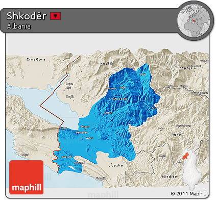 Political 3D Map of Shkodër, shaded relief outside