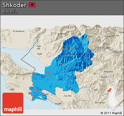 Political 3D Map of Shkodër, shaded relief outside