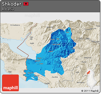 Political 3D Map of Shkodër, shaded relief outside