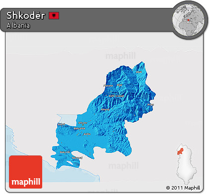 Political 3D Map of Shkodër, single color outside