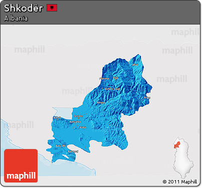 Political 3D Map of Shkodër, single color outside