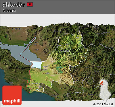 Satellite 3D Map of Shkodër, darken
