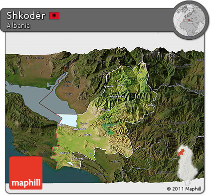 Satellite 3D Map of Shkodër, darken