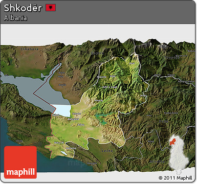 Satellite 3D Map of Shkodër, darken