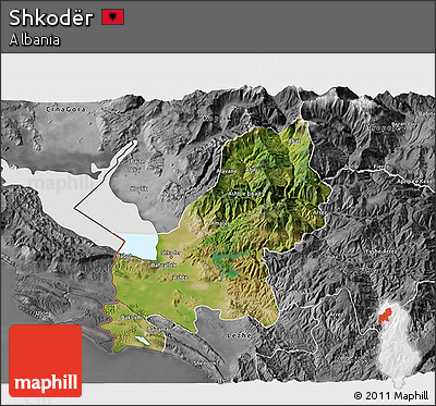 Satellite 3D Map of Shkodër, desaturated