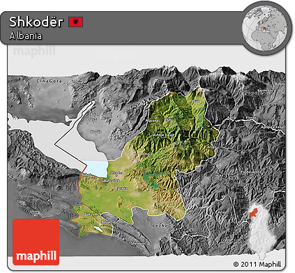 Satellite 3D Map of Shkodër, desaturated