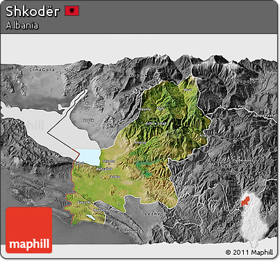 Satellite 3D Map of Shkodër, desaturated