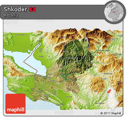 Satellite 3D Map of Shkodër, physical outside