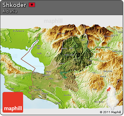 Satellite 3D Map of Shkodër, physical outside