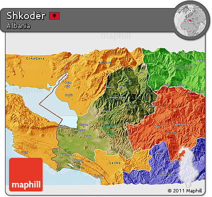 Satellite 3D Map of Shkodër, political outside