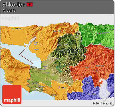 Satellite 3D Map of Shkodër, political outside