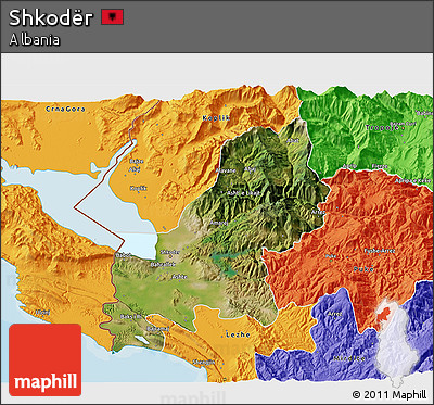Satellite 3D Map of Shkodër, political outside
