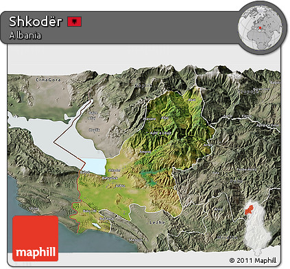 Satellite 3D Map of Shkodër, semi-desaturated