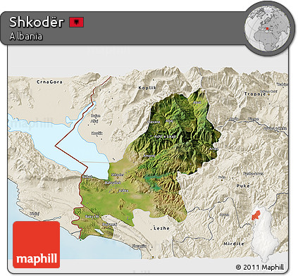 Satellite 3D Map of Shkodër, shaded relief outside