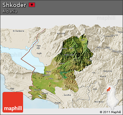 Satellite 3D Map of Shkodër, shaded relief outside