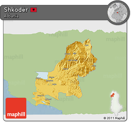 Savanna Style 3D Map of Shkodër, single color outside