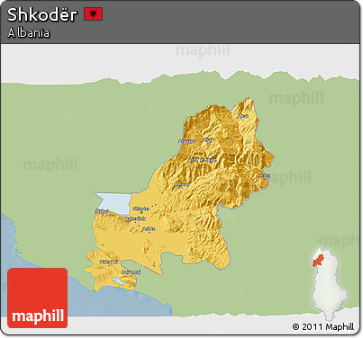 Savanna Style 3D Map of Shkodër, single color outside