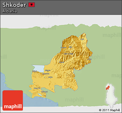 Savanna Style 3D Map of Shkodër, single color outside
