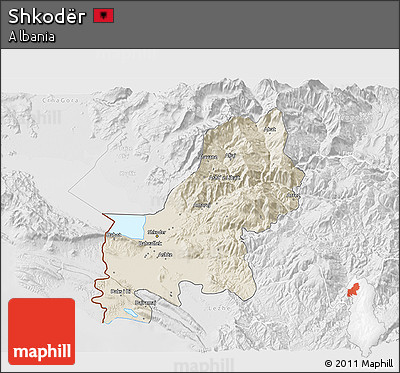 Shaded Relief 3D Map of Shkodër, lighten, desaturated