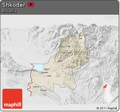 Shaded Relief 3D Map of Shkodër, lighten, desaturated