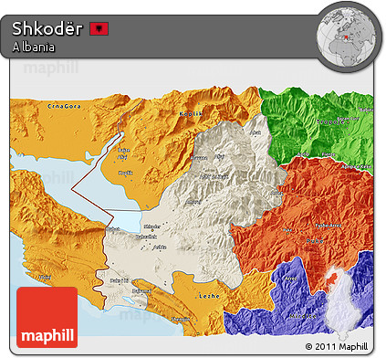 Shaded Relief 3D Map of Shkodër, political outside