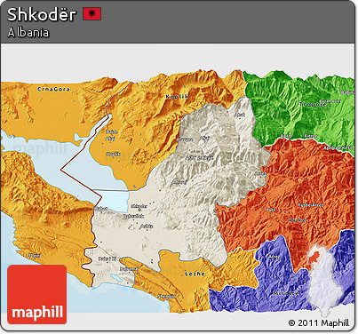 Shaded Relief 3D Map of Shkodër, political outside