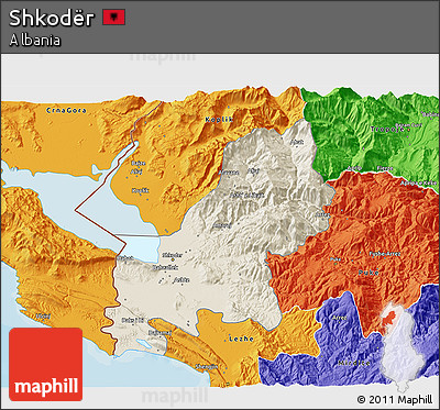 Shaded Relief 3D Map of Shkodër, political outside