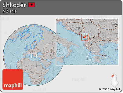 Gray Location Map of Shkodër, within the entire country, hill shading