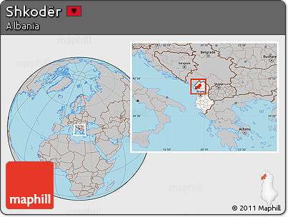 Gray Location Map of Shkodër, highlighted country, within the entire country