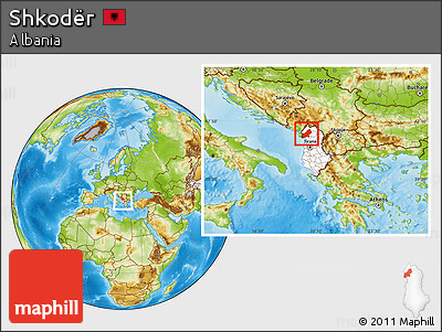 Physical Location Map of Shkodër, highlighted country, within the entire country