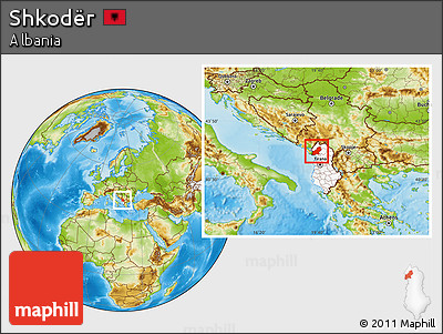 Physical Location Map of Shkodër, highlighted country