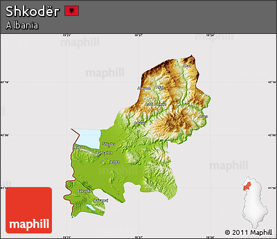 Physical Map of Shkodër, cropped outside