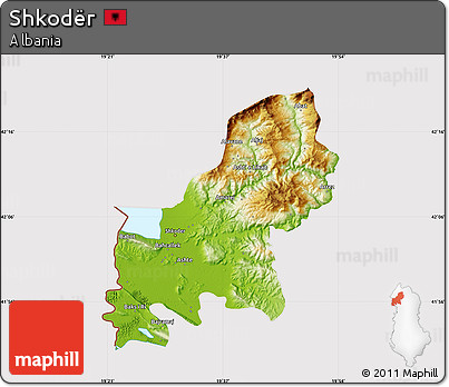 Physical Map of Shkodër, cropped outside