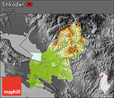 Physical Map of Shkodër, darken, desaturated