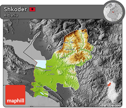 Physical Map of Shkodër, darken, desaturated