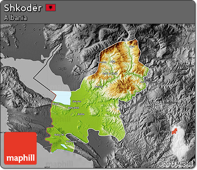 Physical Map of Shkodër, darken, desaturated
