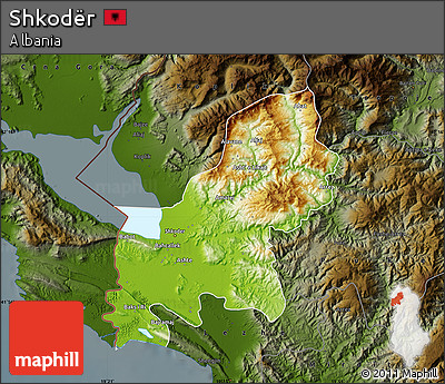 Physical Map of Shkodër, darken