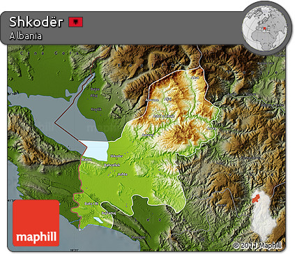 Physical Map of Shkodër, darken