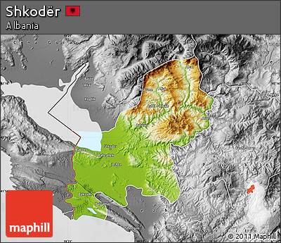 Physical Map of Shkodër, desaturated