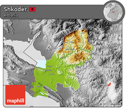 Physical Map of Shkodër, desaturated