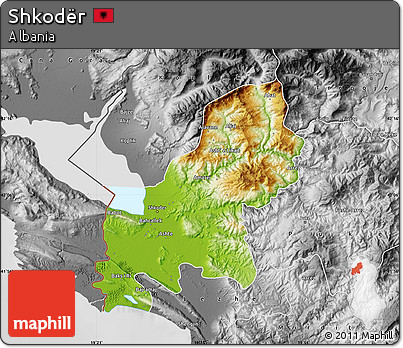 Physical Map of Shkodër, desaturated