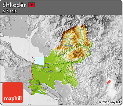 Physical Map of Shkodër, lighten, desaturated