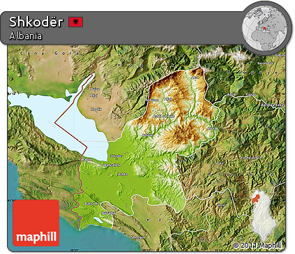Physical Map of Shkodër, satellite outside