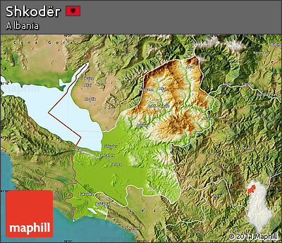 Physical Map of Shkodër, satellite outside
