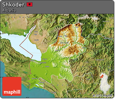 Physical Map of Shkodër, satellite outside